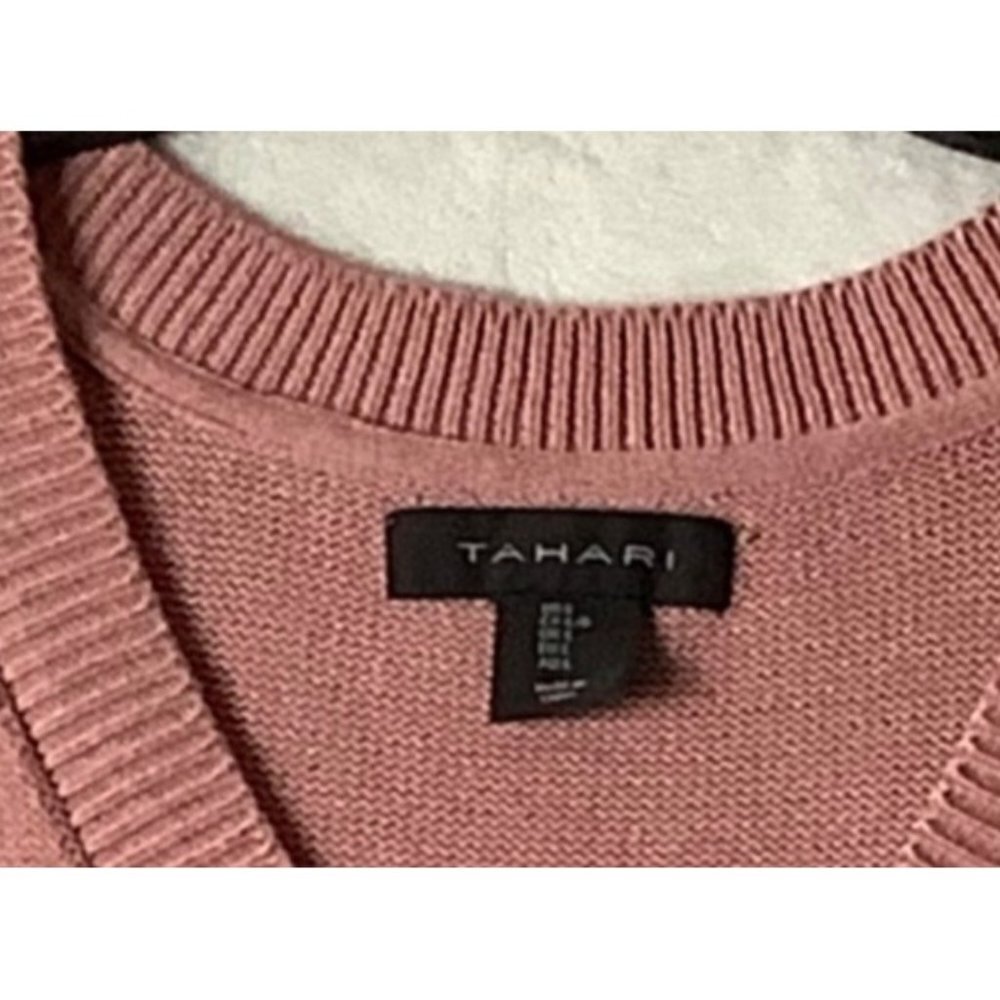 Tahari Sweater Women Size Large V-neck Long‎ Sleeve Pink Ribbed Hem Oversized - Picture 4 of 7
